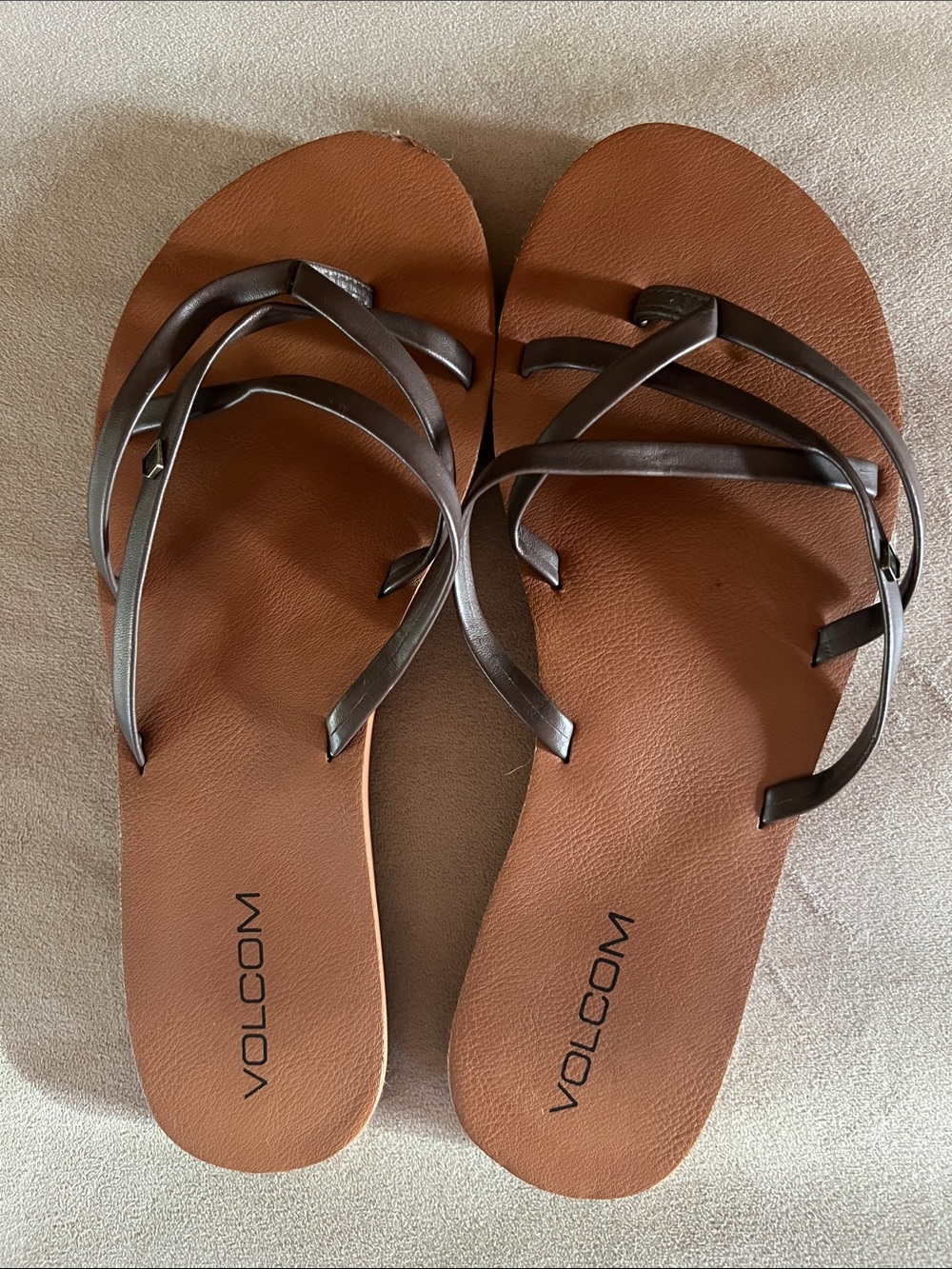 Volcom Women's Brown Footbed Sandals with Dark Brown Straps